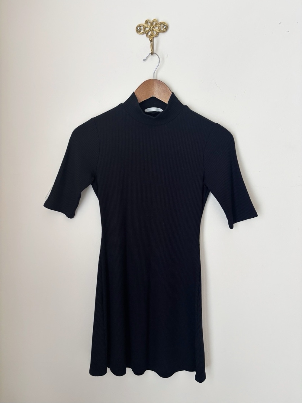 Reformation Jeans Black Ribbed Mock Neck Mini Dress XS